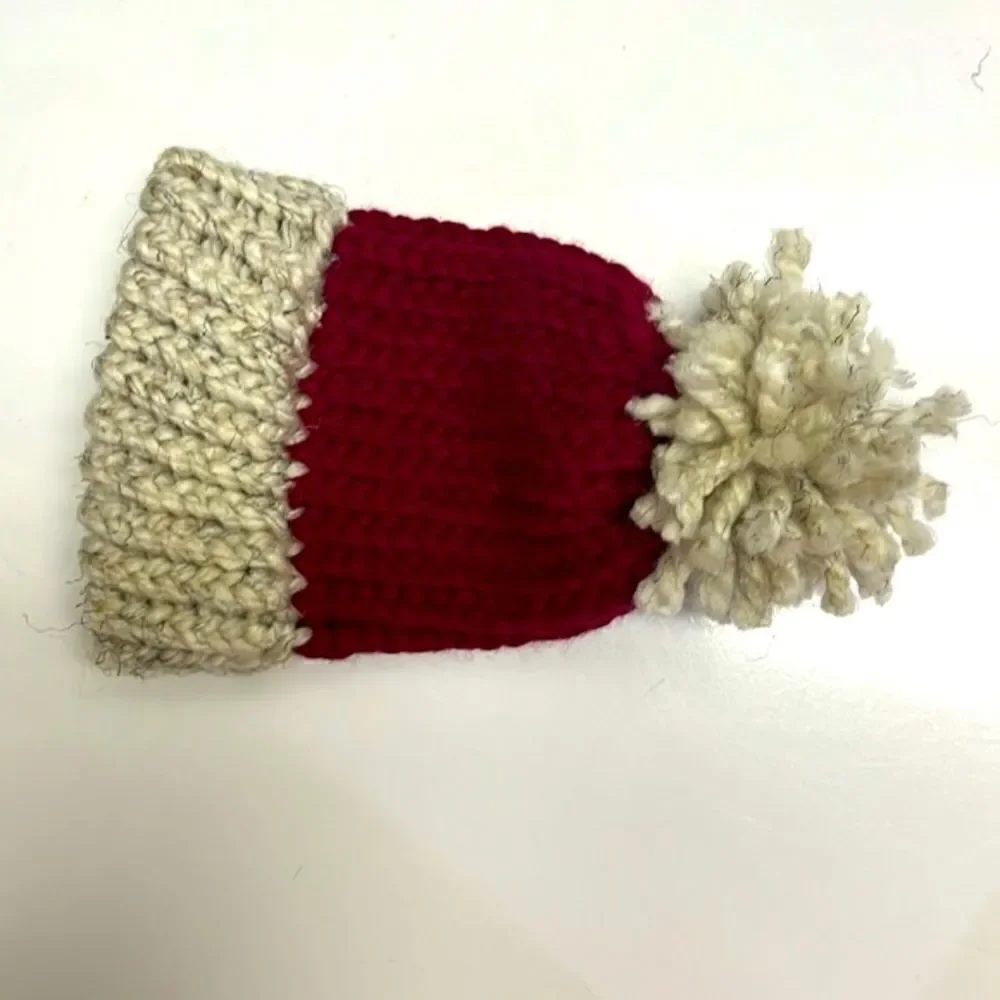 Homemade Wool and Acrylic Knitted Cranberry and Wheat Winter Hat- Infant/XSmall